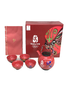 茶器揃い/中国茶器/2008年北京オリンピック記念品/急須×1湯呑×4