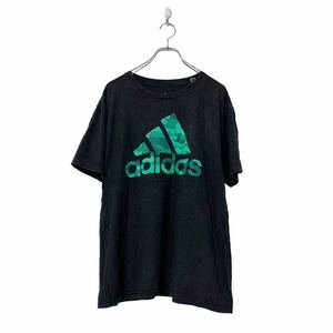 adidas 半袖 ロゴ プリント L ブラック グリーン アディダス シンプル カジュアル スポーティ 古着卸 アメリカ仕入 a508-5568