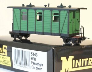 亜鉄社★新品★KATO(HOナロー MINITRAINS) 品番5143、ドイツ陸軍野戦鉄道 客車 緑色 (HFB Passenger Car green)、1輌