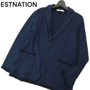 ESTNATION エストネーション 通年 ヘリンボーン★ コットン ニットソー ジャケット Sz.M　メンズ ネイビー　A4T01709_2#O