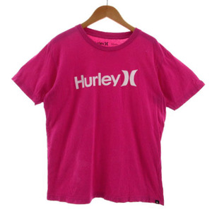 ハーレー Hurley Tシャツ 丸首 ロゴプリント 半袖 コットン ピンク ホワイト 白 M メンズ