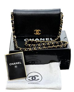 希少レア◆CHANELシャネルヴィンテージVintageリザードLizardプッシュロックココマークCC黒金チェーンショルダーバッグ斜め掛け