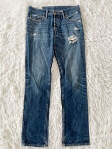 Abercrombie&Fitch　アバクロ　ダメージ　USED加工　ハチノス　ボタンフライ　デニムパンツ　ジーンズ　ジーパン　メンズ　W30 L30