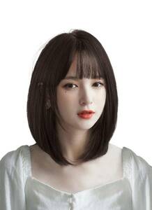 【未使用品】　AISI HAIRウィッグ ミディアム ストレート ボブ ワンカール サラサラ ぱっつん ブラウンNo.2128