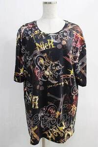 NieR Clothing / プリント半袖CUTSEW 黒 H-24-09-27-070-PU-TO-KB-ZT075