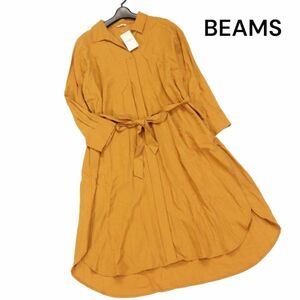 【新品 未使用】 BEAMS HEART ビームス ハート ウエストリボン♪ 長袖 ロング ビッグ シャツ ワンピース Sz.F　レディース　K4T00365_3#F