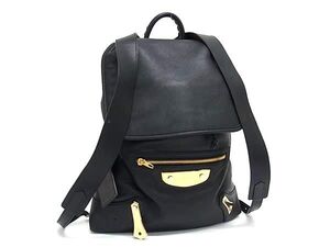 1円 BALENCIAGA バレンシアガ 420827 レザー 巾着型 リュックサック バックパック レディース ブラック系 BJ3380