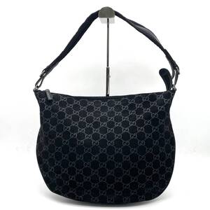 1円 美品 GUCCI グッチ GG柄 スエード ショルダーバッグ ワンショルダー ブラック 黒 001 1206