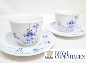 1031[A]美品♪ROYAL COPENHAGEN◆ロイヤルコペンハーゲン/ブルーパルメッテ/ペアティーセット ジャパニーズカップ＆ソーサー 湯呑み 2客