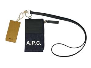 A.P.C. (アーペーセー) ストラップ付き カードケース コインケース 小銭入れ デニム×レザー CODDP M63527 IAK ブラック×インディゴ/009