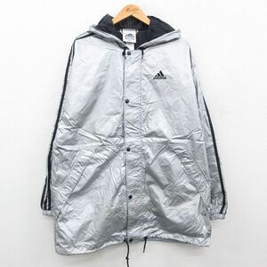 【30%OFF】XL/古着 アディダス adidas 長袖 ナイロン ジャケット パーカー メンズ 90s ワンポイントロゴ 大きいサイズ グレー他 3本ラ 3OF