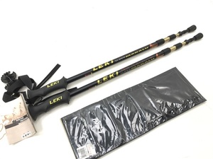 下松)未使用 LEKI レキ SUPER MAKARU ANTISHOCK BLACK スーパーマカルー アンチショック 黒 ケース付き ▼★241020A09B MK20A