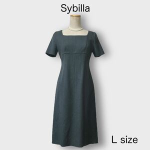 1398 Sybilla＊シビラ ワンピース L 綺麗め 上品 半袖 ロング グレーグリーン お呼ばれ 女子会 同窓会 