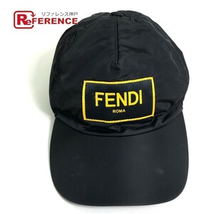 FENDI フェンディ FXQ768 ロゴ ベースボール キャップ ナイロン ブラック ユニセックス【中古】