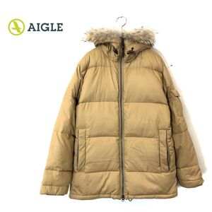 1D1685-W-N◆AIGLE エーグル ダウンジャケット ファー フード付き フロントジップ アウトドア カジュアル◆size:M ベージュ系 ポリ 他