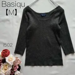 Basiqu 【M】 ラメ入りリブニット セーター 7分袖　グレー