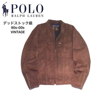 デッドストック級 名作 90s 00s 当時物 Polo Ralph Lauren スウェード レザージャケット ライダース メンズM ラルフローレン RRL 2501269