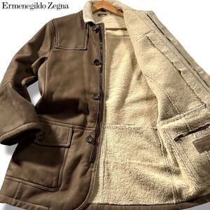 最高級/Lサイズ●エルメネジルド ゼニア 羊革 ムートンコート ジャケット Ermenegildo Zegna 毛皮 ボア 起毛 イタリア製 ブラウン系 48