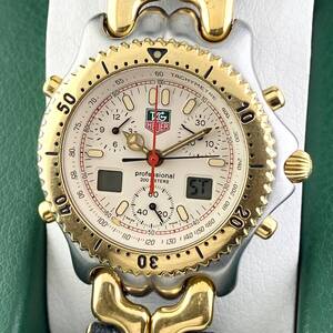 【1円〜】TAG HEUER タグ ホイヤー 腕時計 メンズ セル クロノグラフ デジアナ CG1123 ホワイト文字盤 ゴールド ラウンドフェイス 可動品