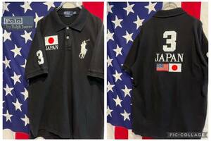 ★Polo by Ralph Lauren★ポロラルフローレン★半袖ポロシャツ★JAPAN★ビッグポニー刺繍★日本国旗★鹿の子★ブラック★黒★XLサイズ★