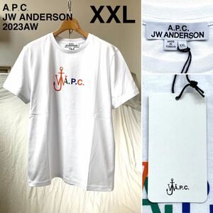 XXL 新品 2023AW A.P.C. アーペーセー X JW ANDERSON jwアンダーソン コラボ ロゴ Tシャツ 定2.2万 厚手 白 APC 希少サイズ 送料無料