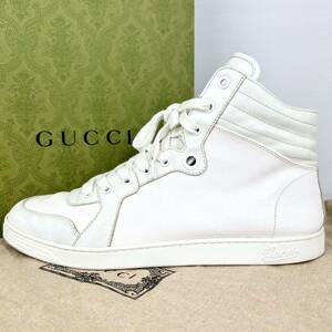 1円 【美品】 GUCCI グッチ 【圧倒的高級感】 インプリメ GG柄 メンズ スニーカー ハイカット 靴 レザー ホワイト 白 9 28.0cm相当