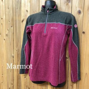 Marmot＊マーモット レディースM 長袖 ハーフジップ トップス ロゴ刺繍 アウトドア カジュアル 古着