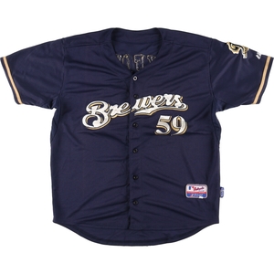 古着 Majestic MLB MILWAUKEE BREWERS ミルウォーキーブルワーズ ゲームシャツ ベースボールシャツ メンズXL /eaa452065