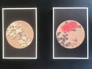 【伊藤若冲】絵柄6種「若冲画譜（山桜と菊）」印刷物 絵 額 若冲 動植綵絵 木製額装44.1×33.8cm 絵柄違い有り 日本画 アートフレーム