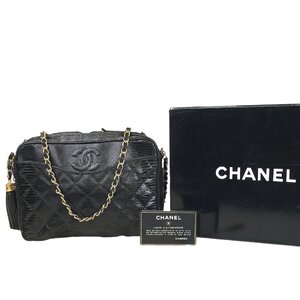 【1円～】 シャネル CHANEL バッグ ショルダーバッグ チェーンショルダー マトラッセ リザード レザー ブラック 0番台 付属品付き 中古