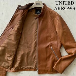 美品/希少XL★ ユナイテッドアローズ UNITED ARROWS 極上ラムレザー シングル ライダース ジャケット 革ジャン ブルゾン 羊革 大きいサイズ