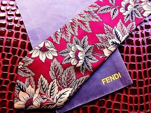 ♪今週の特売980円～♪0584♪良品【FENDI】フェンディ 【花 葉っぱ 植物 柄】ネクタイ♪