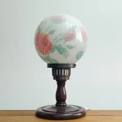 大正浪漫風 アンティーク テーブルランプ 花柄 球体硝子 薔薇模様 木製 レトロ