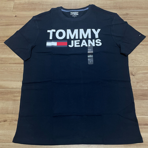 USA正規品 【L】 TOMMY JEANS トミージーンズ ロゴ Tシャツ コットン100％ ストリート HIPHOP 袖ワンポイント ネイビー (5)