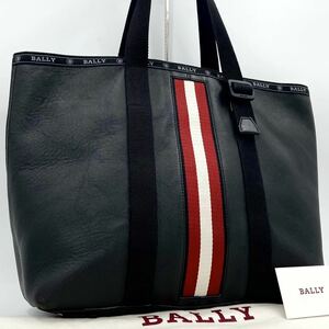 極美品/近年 ●BALLY トートバッグ 本革 メンズ ビジネス 大容量 肩掛け A4 ●バリー ショルダー トレインスポッティング レザーロゴ 黒