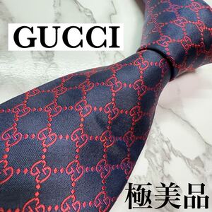 極美品 現行タグ 定番 GUCCI ネクタイ シルク100% GG柄 GGライン 蜂 ビー レギュラータイ 刺繍 ネイビー 送料無料