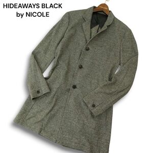 HIDEAWAYS BLACK by NICOLE ハイダウェイ ニコル ヘリンボーン★ チェスター コート Sz.46　メンズ 黒　A4T11061_A#H