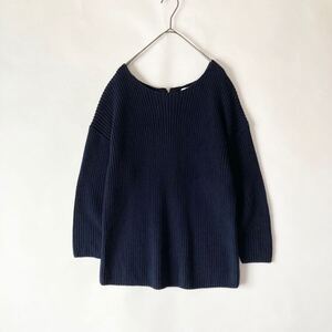 6 ROKU BEAUTY & YOUTH BACK LACE UP KNIT ロク ビューティー&ユース ウール × コットン バックレース ニット ネイビー size FREE sk