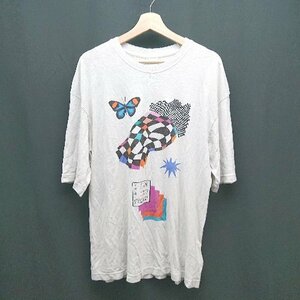 ◇ Afends クルーネック フロントプリント 蝶々 ゆったり 半袖 ヘンプTシャツ サイズXS グレー メンズ レディース E