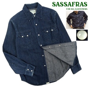 【B2482】SASSAFRAS ササフラス ウエスタンシャツ デニムシャツ 長袖シャツ サイズS