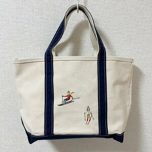 (^w^)b 未使用 USA エルエルビーン トート バッグ スキーヤー 刺繍 ネイビー L.L.Bean BOAT AND TOTE オープントップ ミディアム M B0236EE