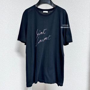 サンローラン SAINTLAURENT PARIS Tシャツ カットソー オーバーサイズ ロゴ レオパード ゼブラ プリント 553378 ブラック 黒 XS