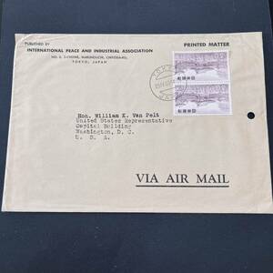 1960年 二次動植物国宝 平等院30円2枚貼 米国宛二倍重量航空印刷物使用例 三日月TOKYO 美消 エンタイア
