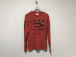 本物ディーゼルDIESELコットン裏地デザインプリントロンTシャツメンズアメカジサーフビジネススーツ2XL赤レッドXXL