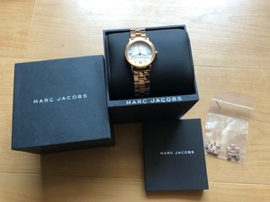 良品程度 付属品付 MARC JACOBS マークジェイコブス RILEY ライリー ゴールド×ホワイト 純正ブレス MJ3474 クオーツ 腕時計