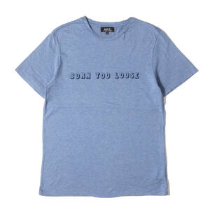 美品 A.P.C. アーペーセー Tシャツ サイズ:S メッセージ ロゴ プリント メランジ クルーネック Tシャツ フレンチカジュアル ヘザーブルー