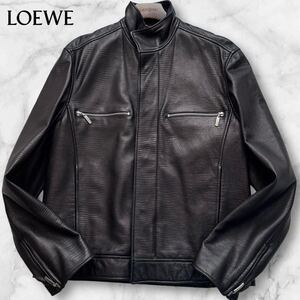 神オーラ全開!!!驚愕のリザード型押し!!!極美品◎ロエベ LOEWE ライダースジャケット ラムレザー 極上の柔らか羊革◎ブラック 黒 48 XL位