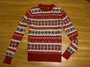 ■　SUNLUCAS・毛100％・編みこみセーター・Mサイズ　■