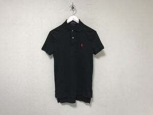 本物ポロラルフローレンPOLO RALPHLAURENピマコットンロゴ刺繍半袖ポロシャツメンズサーフアメカジゴルフビジネススーツ黒ブラックXS