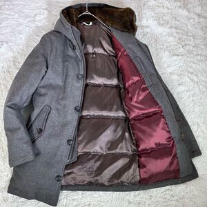 【美品】Paul Smith COLLECTION ポールスミスコレクション ダウンコート ジャケット Lサイズ ウール地 ボアフード 裏地バイカラー 肉厚